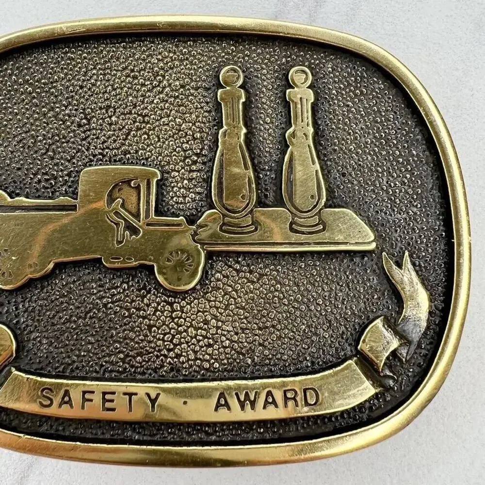 Vintage BTS Solid Brass Safety Award Belt Buckle Made in USA ✨